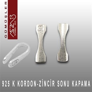925 K Gümüş 15 mm Zincir-Kordon Sonu / Paket İçeriği 4 Adet