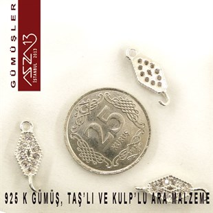 925 K Gümüş 16x7x/2 mm Çift Kulplu Ara Malzeme / Paket İçeriği 3 Adet