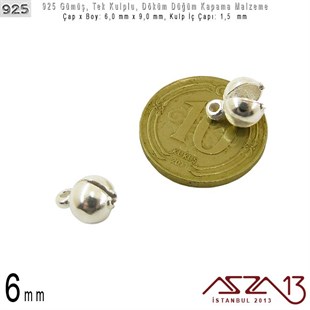 925 Ayar - 6,0 mm Çapında Yuvarlak - Döküm Düğüm Kapama / 2 Adet