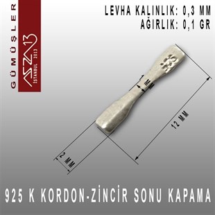 925 K Gümüş 12mm Zincir-Kordon Sonu / Paket İçeriği 6 Adet