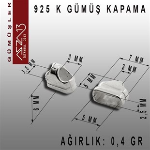 925 K Gümüş 7x6x/3,5mm Yassı Kapama / Paket İçeriği 4 Adet