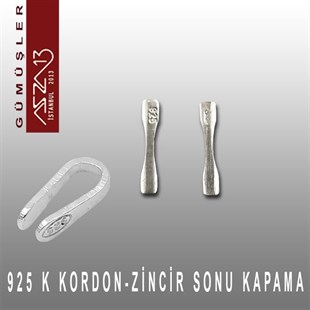 925 K Gümüş 12mm Zincir-Kordon Sonu / Paket İçeriği 6 Adet