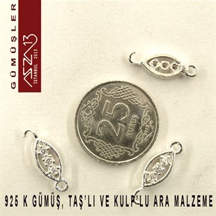 925 K Gümüş 16x6x/3 mm Çift Kulplu Ara Malzeme / Paket İçeriği 3 Adet