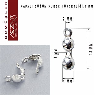 925 K Gümüş 13 mm Düğüm Kapama / Paket İçeriği 4 Adet