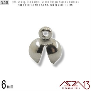 925 Ayar - 6,0 mm Çapında Yuvarlak - Döküm Düğüm Kapama / 2 Adet