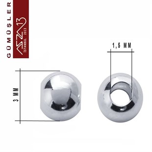 925 K Gümüş 3 mm Top / Paket İçeriği 10 Adet