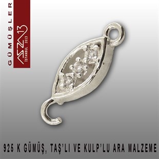 925 K Gümüş 16x6x/3 mm Çift Kulplu Ara Malzeme / Paket İçeriği 3 Adet