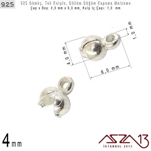 925 Ayar - 4,0 mm Çapında Yuvarlak - Döküm Düğüm Kapama / 2 Adet