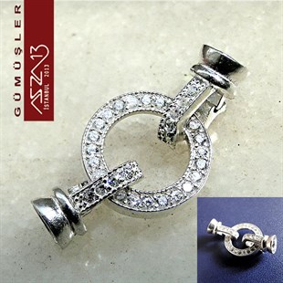 925 K Gümüş 30x15x6,5/5,5 mm Zirkon Taşlı Klipsli Kapsül Kapama / Paket İçeriği 1 Adet