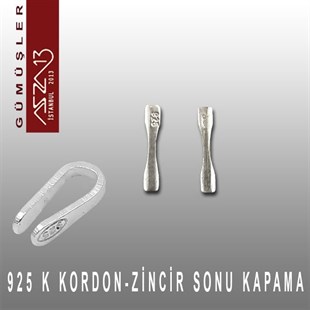 925 K Gümüş 12mm Zincir-Kordon Sonu / Paket İçeriği 10 Adet