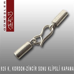 925 K Gümüş 30x3,5/2,5 mm Klipsli Kapsül Kapama / Paket İçeriği 1 Adet