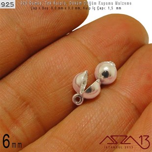925 Ayar - 6,0 mm Çapında Yuvarlak - Döküm Düğüm Kapama / 2 Adet