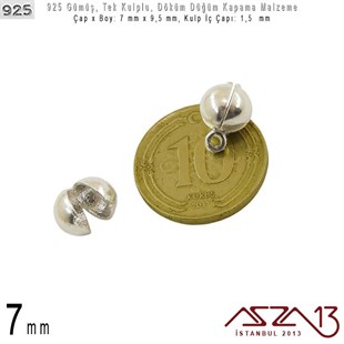 925 Ayar - 7,0 mm Çapında Yuvarlak - Döküm Düğüm Kapama / 2 Adet