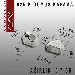 925 K Gümüş 8,5x7x/4,5mm Yassı Kapama / Paket İçeriği 2 Adet