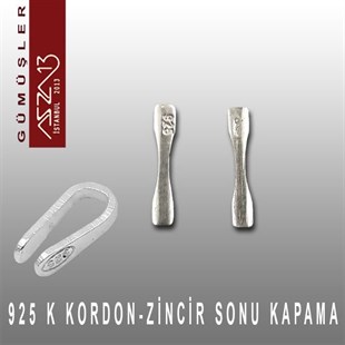 925 K Gümüş 13,5 mm Zincir-Kordon Sonu / Paket İçeriği 6 Adet