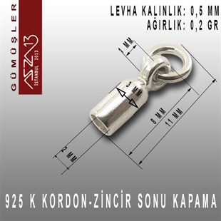 925 K Gümüş 11x3/2 mm Kapsül / Paket İçeriği 2 Adet