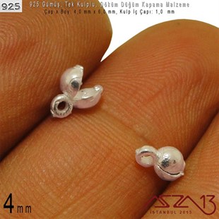 925 Ayar - 4,0 mm Çapında Yuvarlak - Döküm Düğüm Kapama / 2 Adet