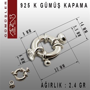 925 K Gümüş 22x14x5,5/4 mm Klipsli Kapsül Kapama / Paket İçeriği 1 Adet