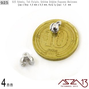 925 Ayar - 4,0 mm Çapında Yuvarlak - Döküm Düğüm Kapama / 2 Adet