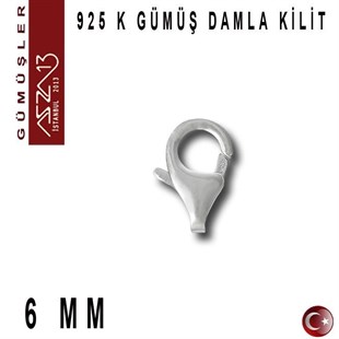 925 K Gümüş 6 mm Damla (Armut) Kilit / Paket İçeriği 1 Adet