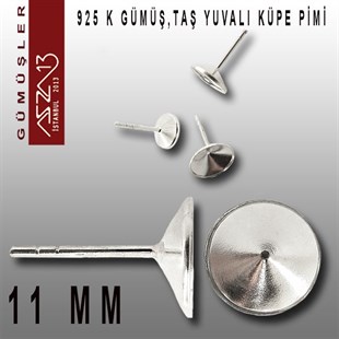 925 K Gümüş, 11 mm Yuvalı, Yuvarlak Pimli Küpe Kancası / Paket İçeriği 1 Çift