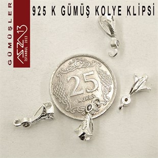 925 K Gümüş, 14x7,5 mm Zirkon Taşlı Kolye Klipsi / Paket İçeriği 4 Adet