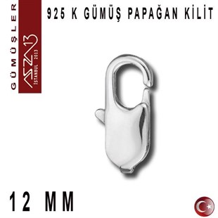 925 K Gümüş 12 mm Dikdörtgen (Papağan) Kilit / Paket İçeriği 1 Adet