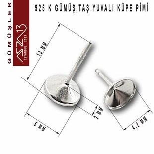 925 K Gümüş, 5 mm Yuvalı, Yuvarlak Pimli Küpe Kancası / Paket İçeriği 1 Çift