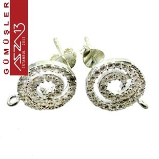 925 K Gümüş Zirkon Taşlı Spiral Küpe Kancası / Paket İçeriği 1 Çift