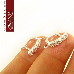 925 K Gümüş, 18x12 mm Zirkon Taşlı Halka Küpe Kancası / Paket İçeriği 1 Çift