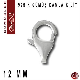 925 K Gümüş 12 mm Damla (Armut) Kilit / Paket İçeriği 1 Adet