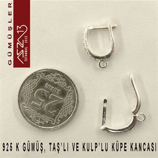 925 K Gümüş, 16x12 mm Zirkon Taşlı Halka Küpe Kancası / Paket İçeriği 1 Çift