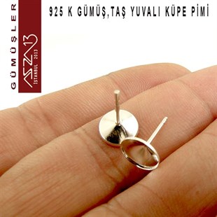 925 K Gümüş, 9 mm Yuvalı, Yuvarlak Pimli Küpe Kancası / Paket İçeriği 1 Çift