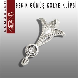925 K Gümüş, 14x7,5 mm Zirkon Taşlı Kolye Klipsi / Paket İçeriği 4 Adet