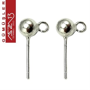 Sterling Gümüş Halkalı 3 mm Top Küpe Çivisi / Paket İçeriği 4 Adet