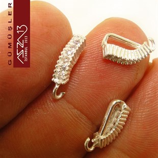 925 K Gümüş, 14x6 mm Zirkon Taşlı Kolye Klipsi / Paket İçeriği 3 Adet