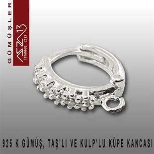 925 K Gümüş, 16x14 mm Zirkon Taşlı Halka Küpe Kancası / Paket İçeriği 1 Çift