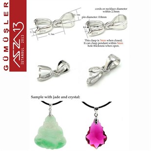 Sterling Gümüş 10 mm Kolye Ucu Klipsi / Paket İçeriği 2 Adet