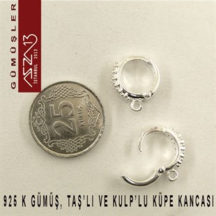 925 K Gümüş, 16x14 mm Zirkon Taşlı Halka Küpe Kancası / Paket İçeriği 1 Çift