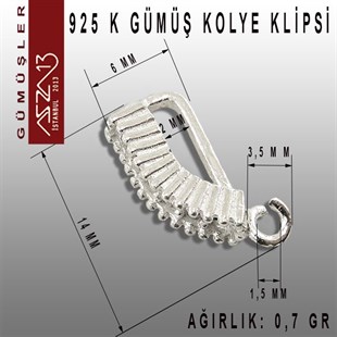 925 K Gümüş, 14x6 mm Zirkon Taşlı Kolye Klipsi / Paket İçeriği 3 Adet
