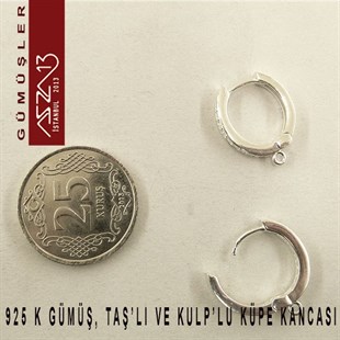 925 K Gümüş, 18x14 mm Zirkon Taşlı Halka Küpe Kancası / Paket İçeriği 1 Çift