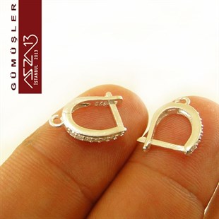 925 K Gümüş, 16x12 mm Zirkon Taşlı Halka Küpe Kancası / Paket İçeriği 1 Çift