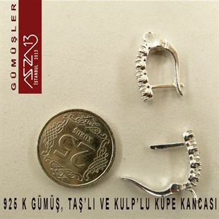 925 K Gümüş, 18x12 mm Zirkon Taşlı Halka Küpe Kancası / Paket İçeriği 1 Çift