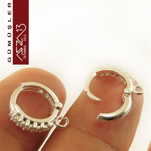 925 K Gümüş, 16x14 mm Zirkon Taşlı Halka Küpe Kancası / Paket İçeriği 1 Çift