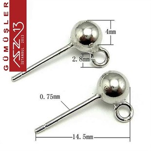 Sterling Gümüş Halkalı 3 mm Top Küpe Çivisi / Paket İçeriği 4 Adet