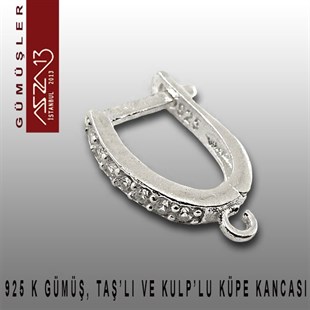 925 K Gümüş, 16x12 mm Zirkon Taşlı Halka Küpe Kancası / Paket İçeriği 1 Çift