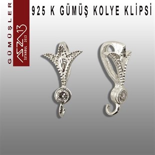 925 K Gümüş, 14x7,5 mm Zirkon Taşlı Kolye Klipsi / Paket İçeriği 4 Adet