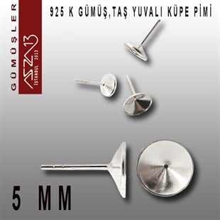 925 K Gümüş, 5 mm Yuvalı, Yuvarlak Pimli Küpe Kancası / Paket İçeriği 1 Çift