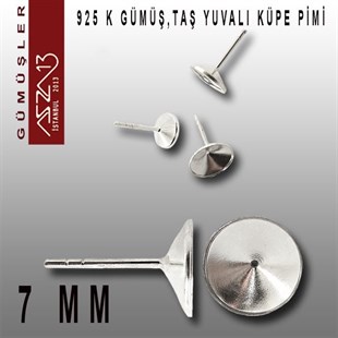 925 K Gümüş, 7 mm Yuvalı, Yuvarlak Pimli Küpe Kancası / Paket İçeriği 1 Çift