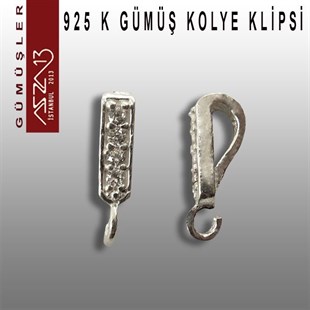 925 K Gümüş, 12x4,5 mm Zirkon Taşlı Kolye Klipsi / Paket İçeriği 5 Adet